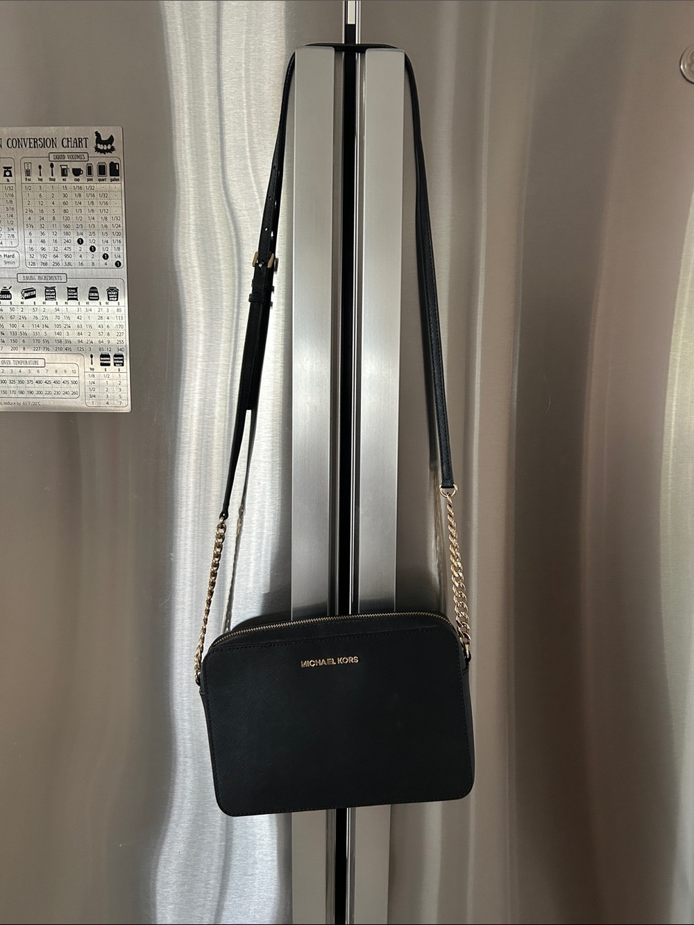 Michael Kors Black Crossbody with Gold Chain Strap